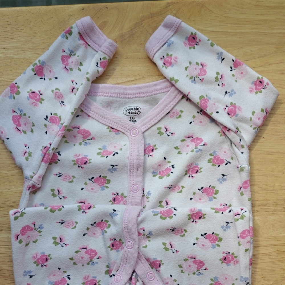 Adorable Floral Baby Footed Pajamas - Pink Roses